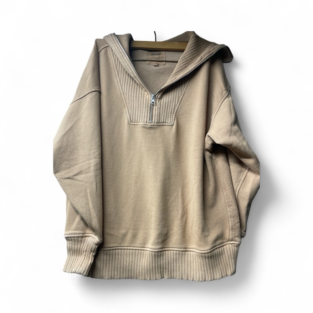 Aerie Tan Zip-Up Sweater